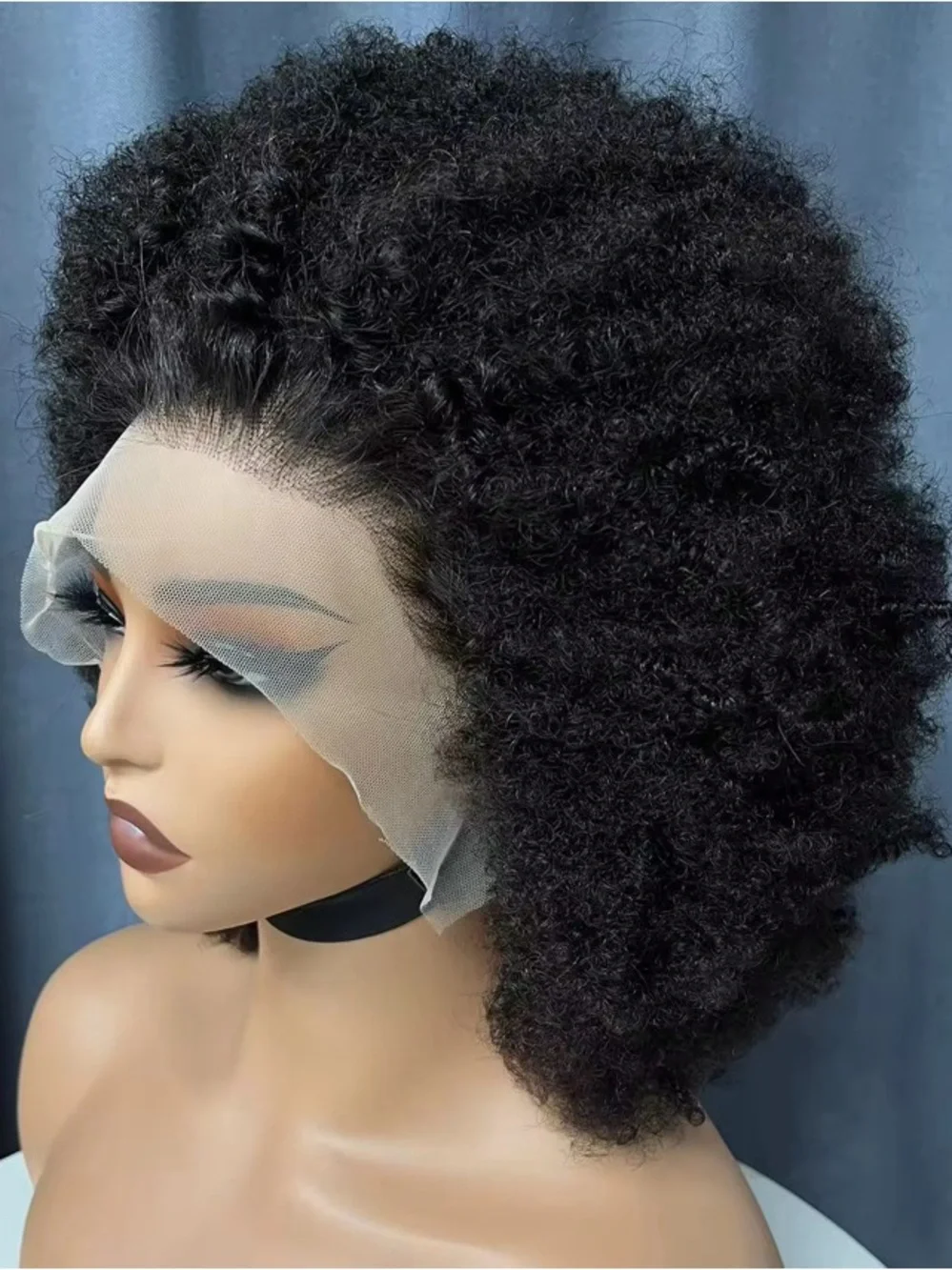 Natural Afro Curly Lace Front Wig - Deep Black